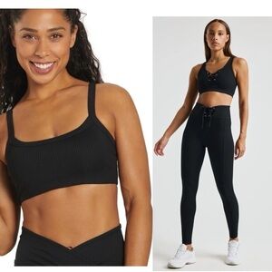 Year Of Ours Ribbed Football Lace Up Legging and Ribbed Bralette 2.0 Black SET